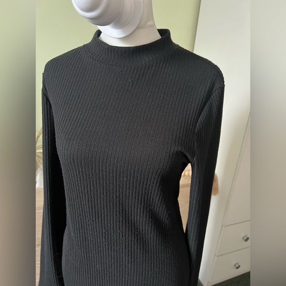 PRIMARK Black Ribbed Mockneck Stretch Long-Sleeve Maxi Modest Basic Dress Sz L - Picture 12 of 16
